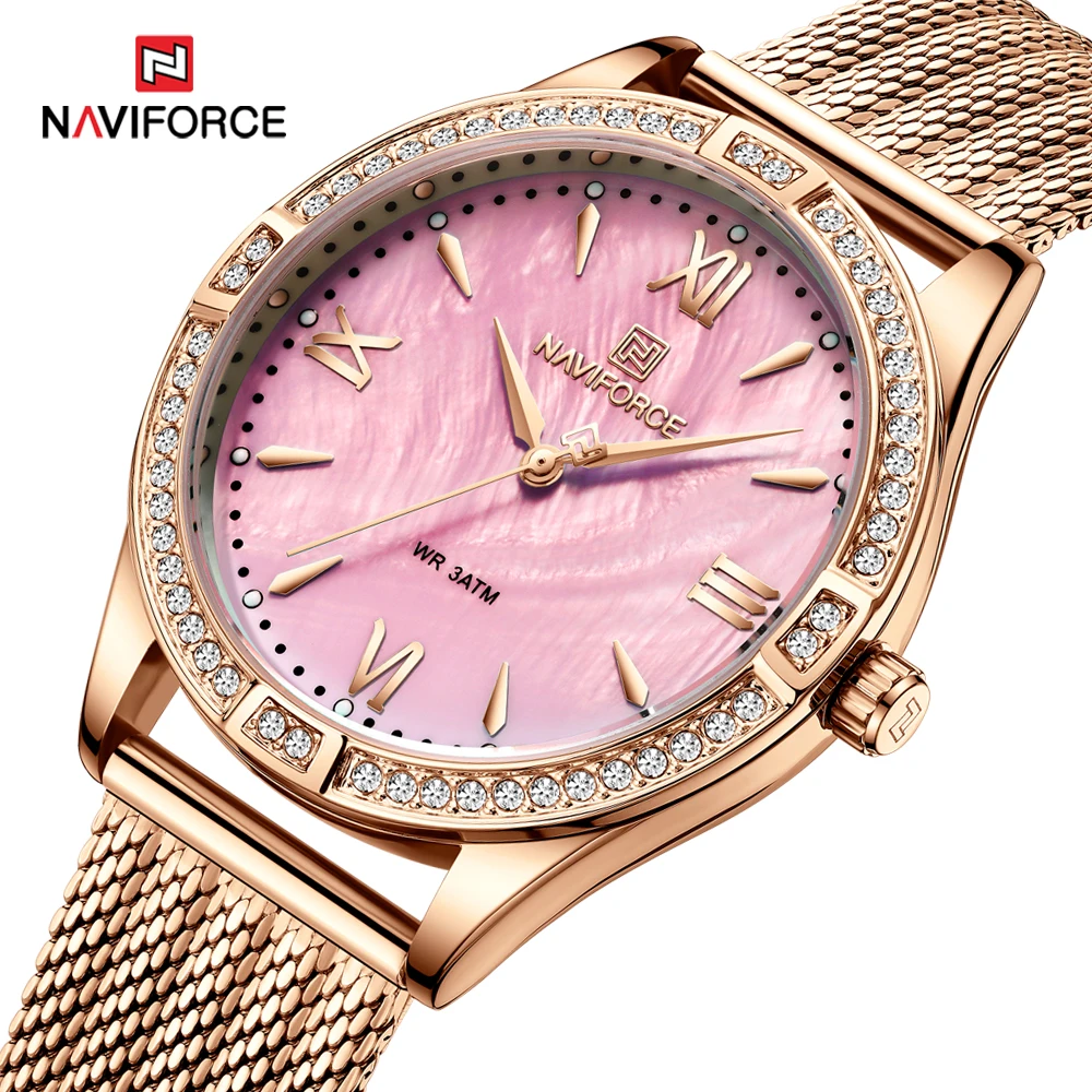 

New NAVIFORCE Watches for Women Luxury Brand Quartz Clock Stainless Steel RoseGold Ladies Bracelet Wrist Watch Relogio Feminino