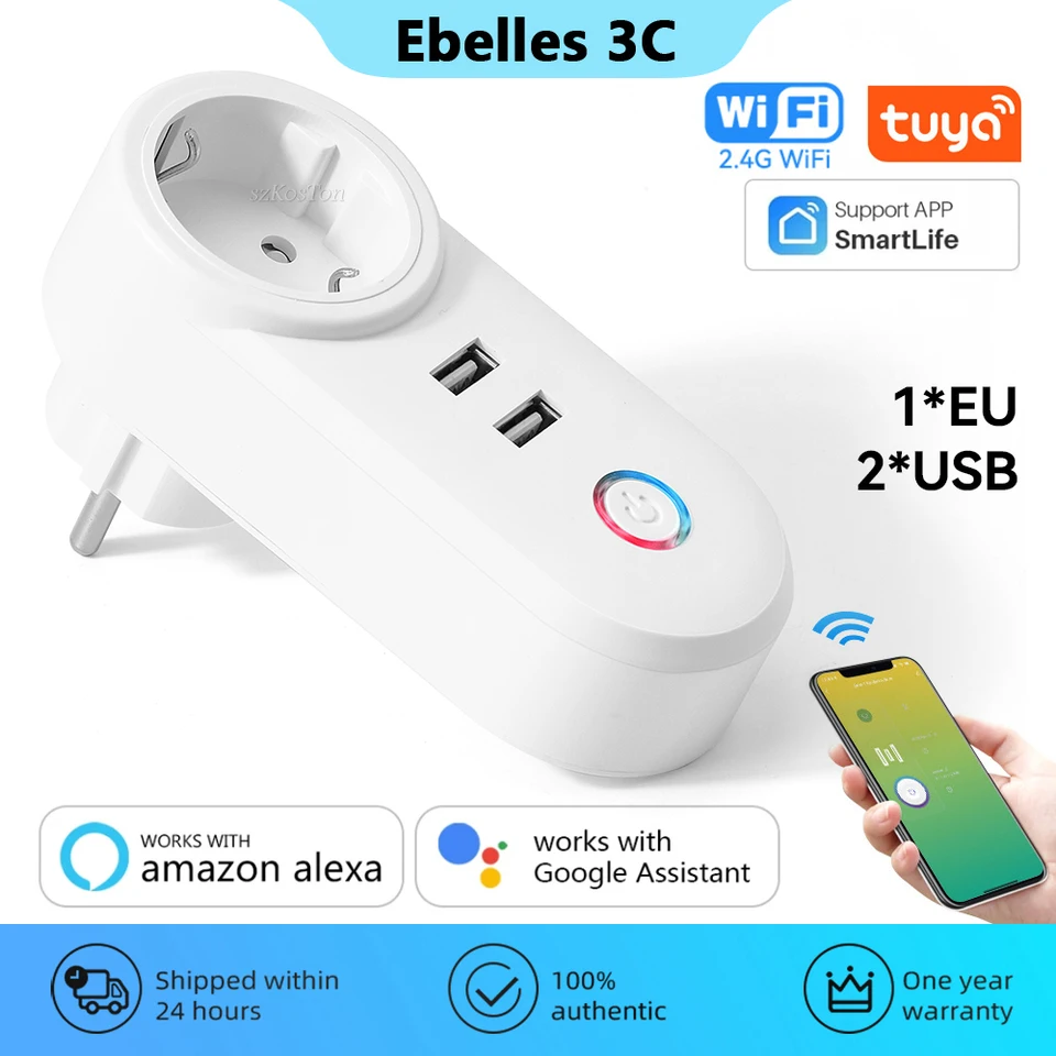 Presa Smart WiFi 16A Con Monitor Energetico - Controllo Vocale Alexa E Google, Timer, No Hub, Bianca