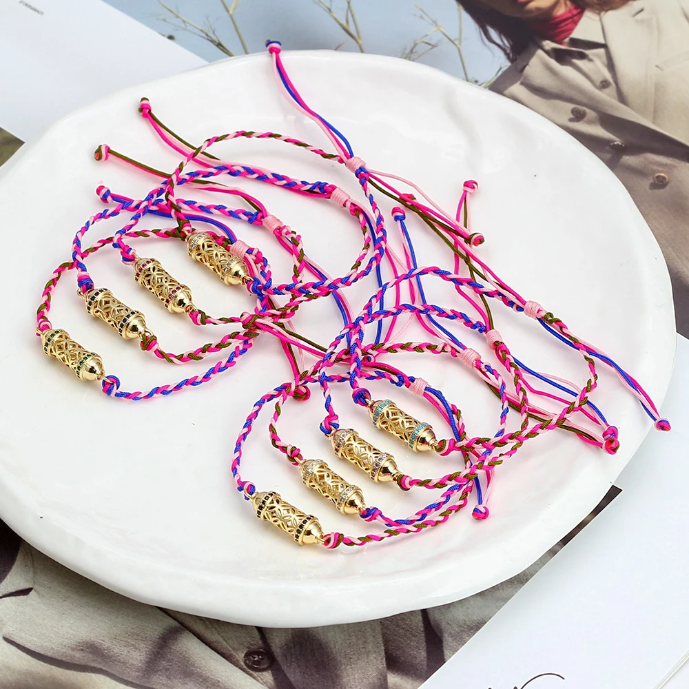 Braccialetto Regolabile In Corda Intrecciata Per Donna Ragazza Moda Rame Cavo Cilindro Modello Fascino Braccialetto Fatto A Mano Regalo Gioielli Boho