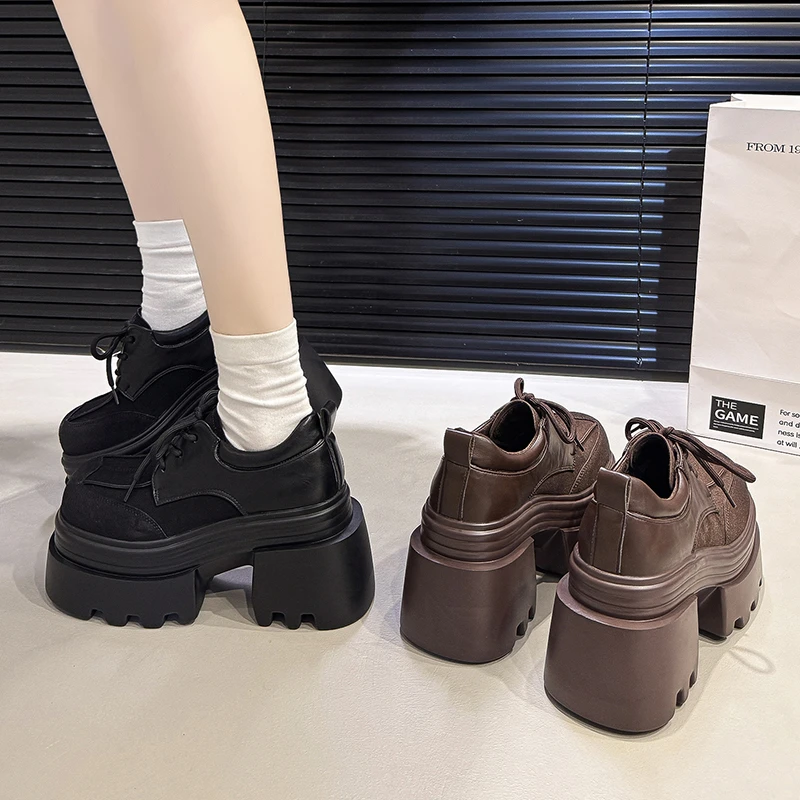 Aphixta Platform Boots Black Brown Women Shoes Lace Up Autumn Winter Sneakers 10cm High Chunky Sneaker Platform Casual Shoes