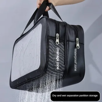 Man Toilet Bag Dry Wet Separation Portable Transparent PU Men‘s Cosmetic Bag Makeup Box Storage Cases Travel Toiletry bag Women