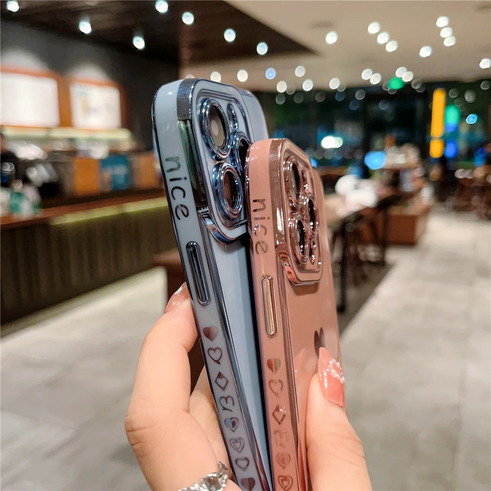 For 15 Pro Max Square Plating Nice Frame Soft Phone Case iPhone 14 13 12 11 X Xs Xr 7 8 Plus Lens Protective_voghion.com