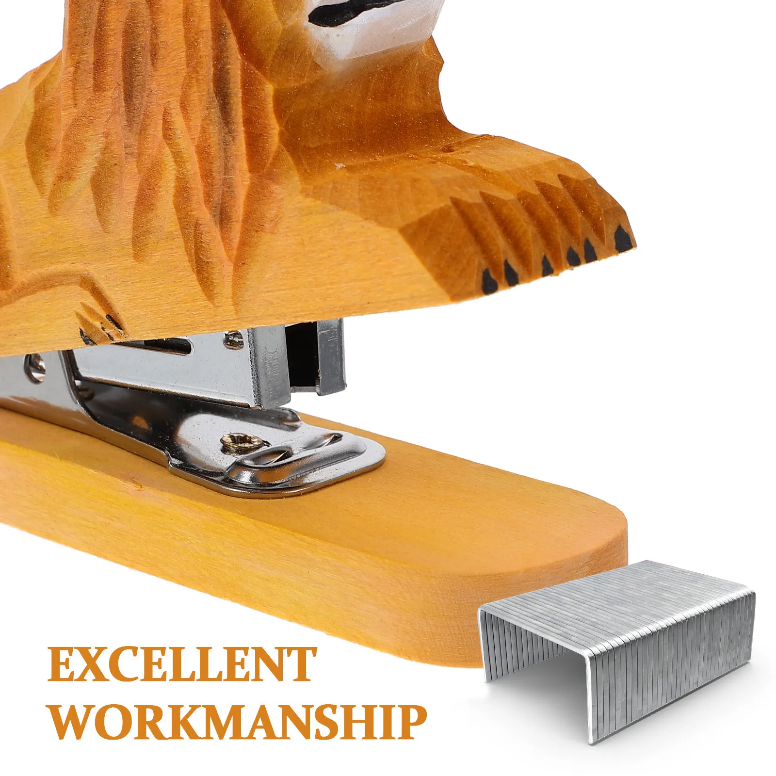 나무 동물 스테이플러 작고 귀여운 휴대용 사무실 데스크탑 종이 스테이플링 도구 장 재사용 가능한 나무 동물 장식품