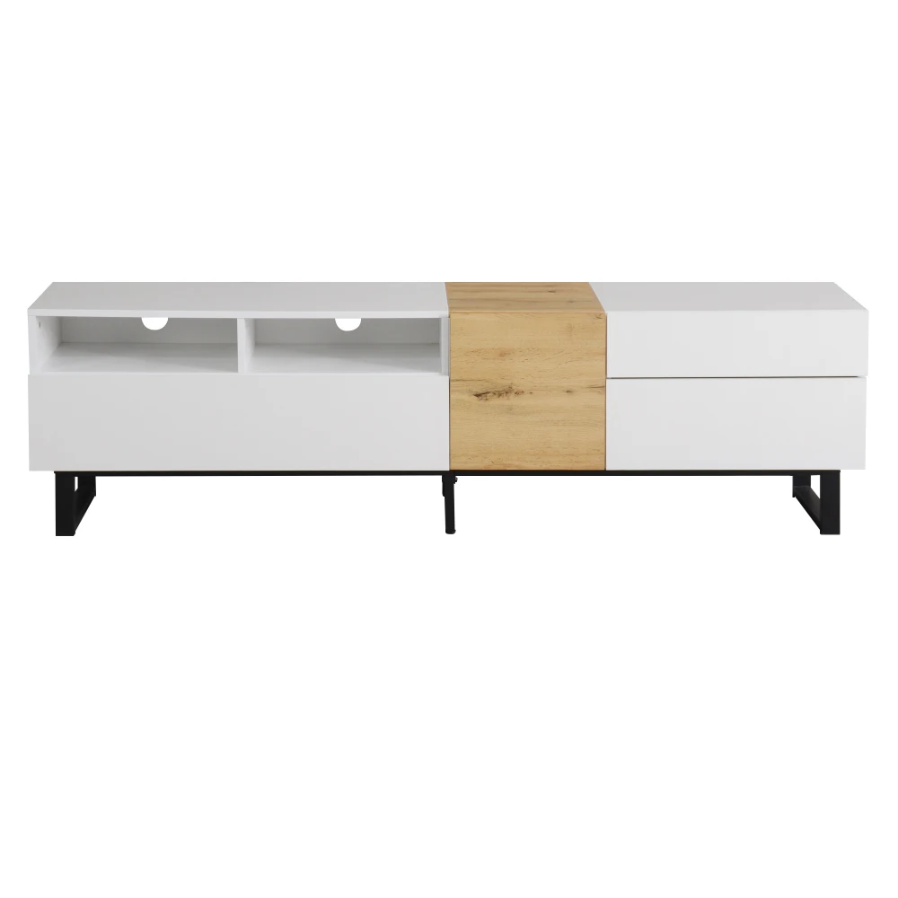 PINGGO Moderner TV-Schrank 180x50x38cm, minimalistisches Design, weiß und Holzoptik, Entertainment-Center für das Wohnzimmer – Detail 11
