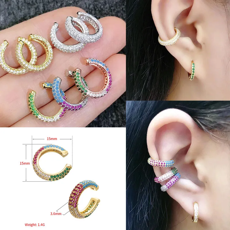 Ear Clip Earrings Non Pierced Earing Star Heart Rivet Rainbow CZ
