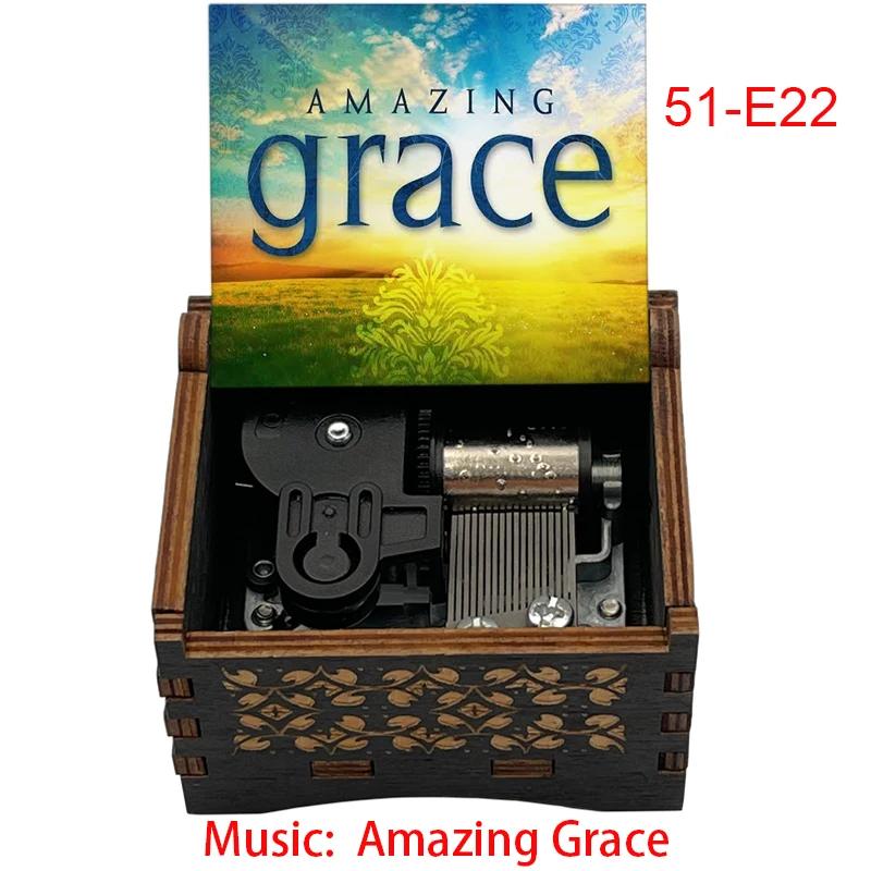Wooden Amazing Grace Music wind up Music Box Wife Husband Holiday Church Gift Home Christian Music Box Decoration Souvenir 3
