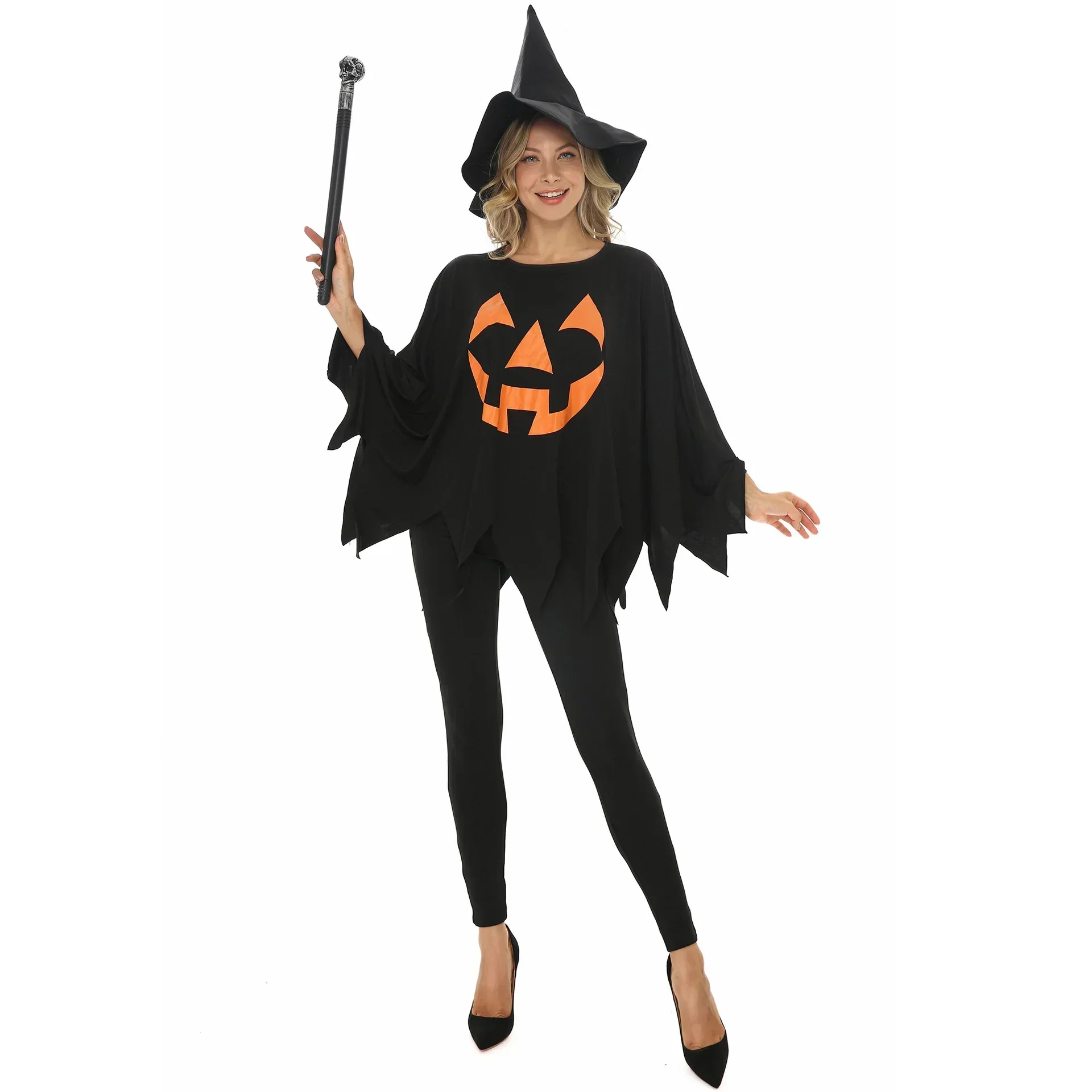 

Halloween Witch Vampire Clothing With Hat Costumes For Women Adult Scary Carnival Party Dress Up Performance Drama Masquerade