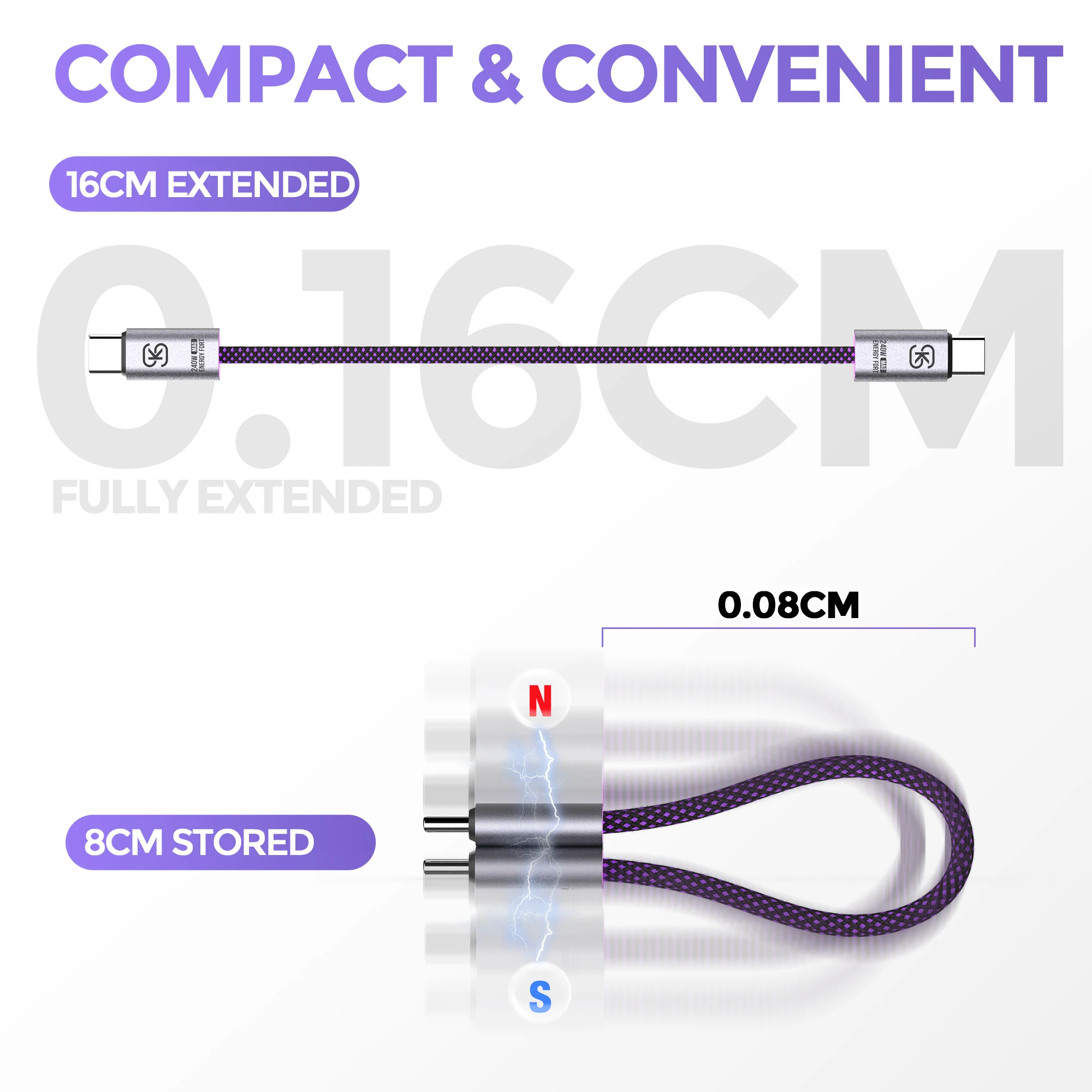 마그네틱 USB C 케이블 240W 고속 충전 타입 C 케이블 480Mbps 데이터 전송 짧은 파워뱅크 케이블 아이폰 17 삼성 화웨이용
