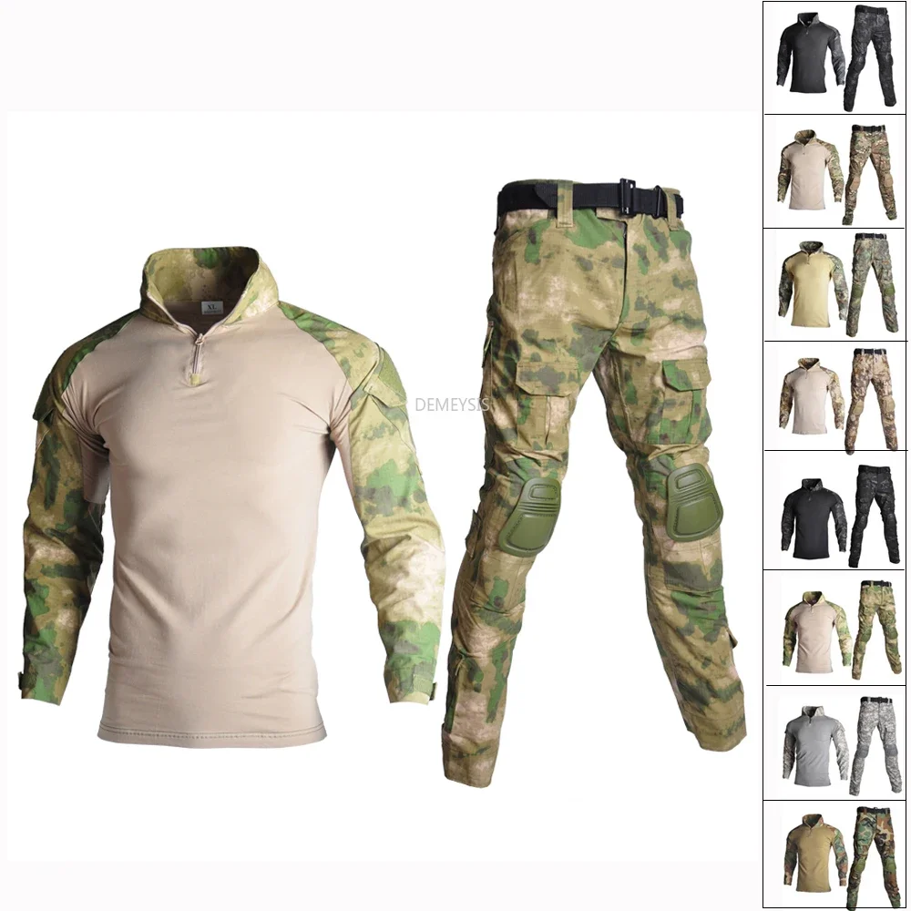 Atacs FG Uniform Airsoft War Game Camouflage Clothing Tactical Combat Suit with Elbow Knee Pads