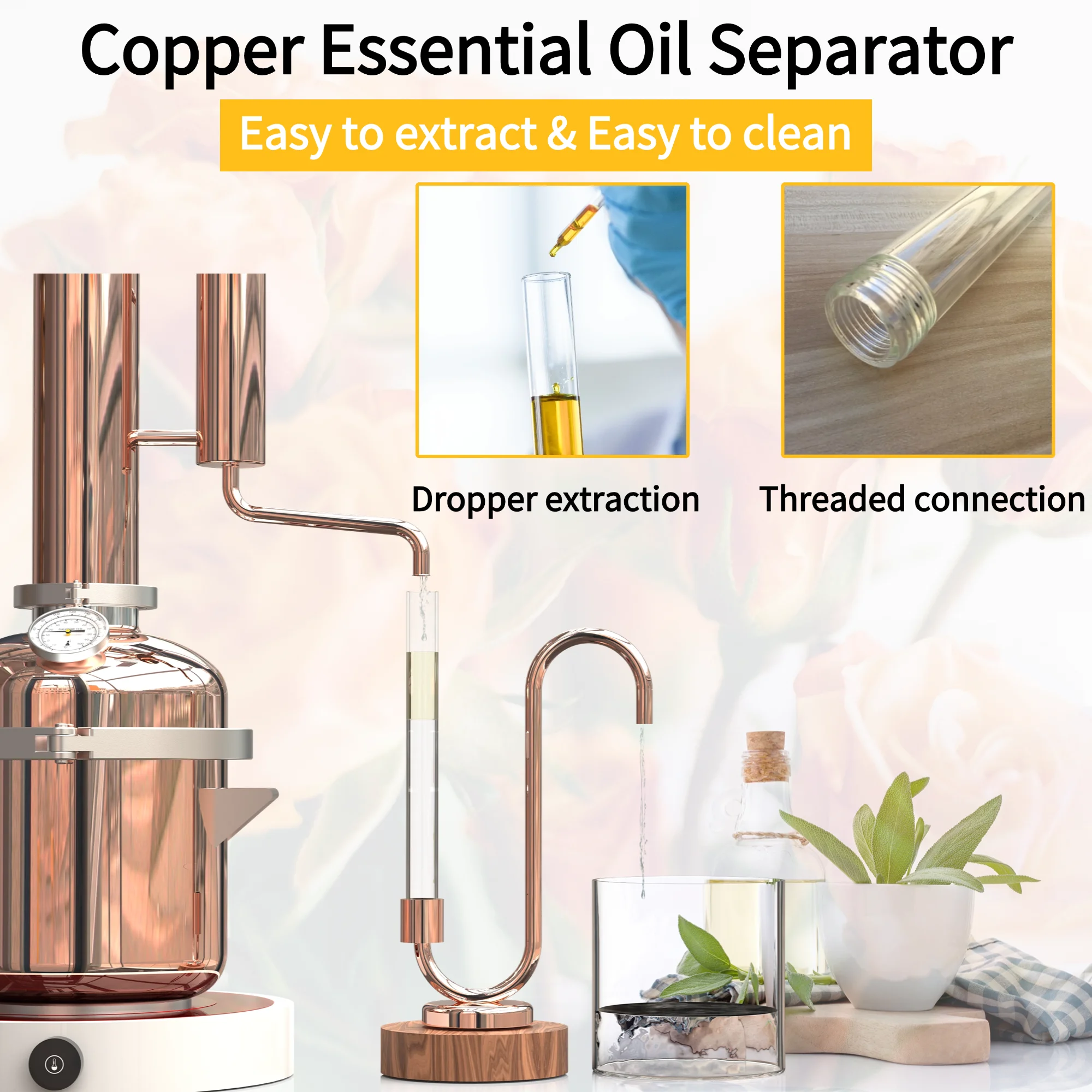 HOOLOO 8L Copper Home Distiller Hydrosol Essential Oil Distillation Kit Home Fragrance Making Equipment Still Water Distiller