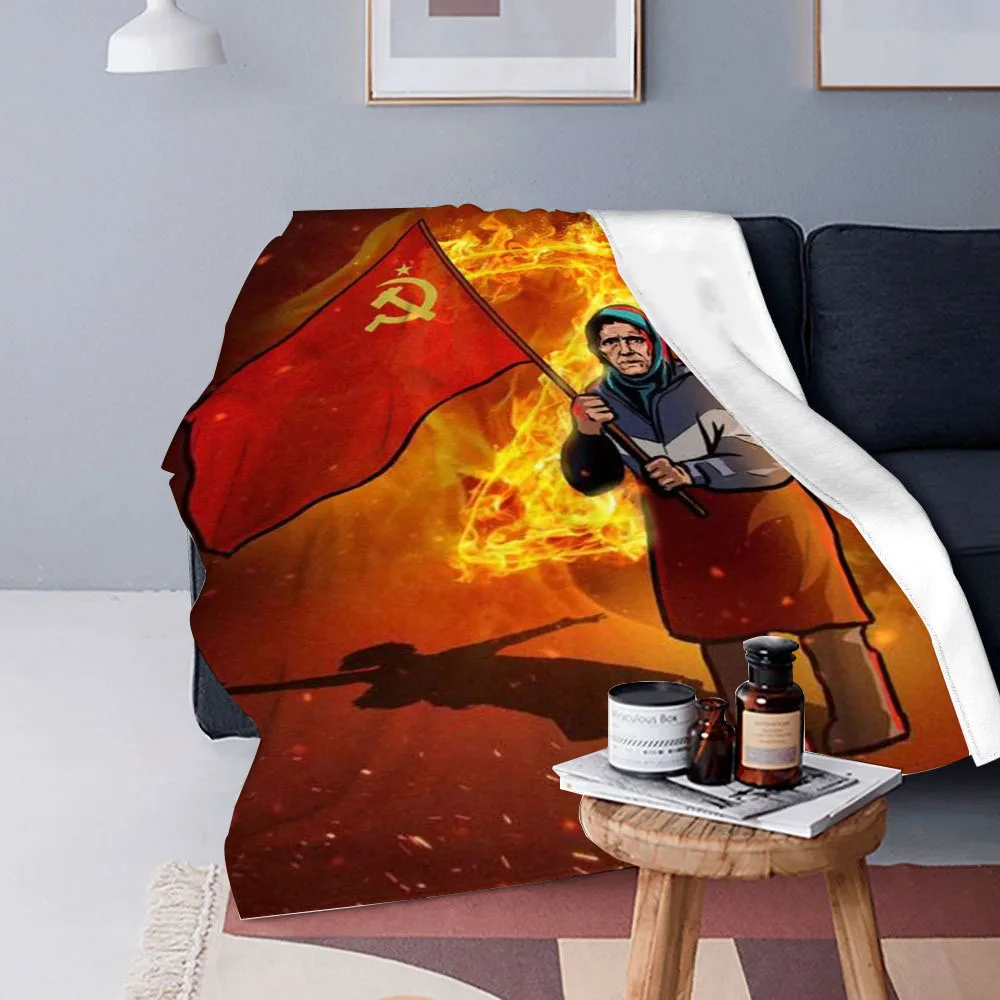 Ukrainian Grandma Holding Theflag Of The Soviet Union Blankets Warm