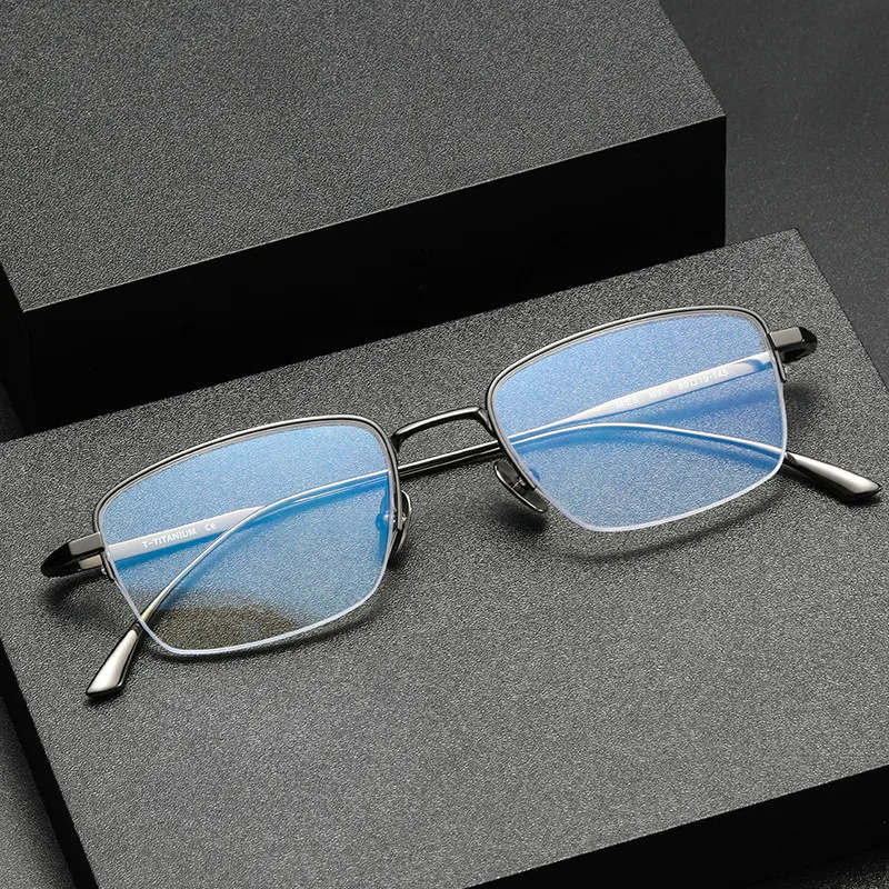

2023 New Pure Titanium Half Frame Square Myopia Glasses Frame Retro Fashion Optical Prescription Eyeglasses Men Woman