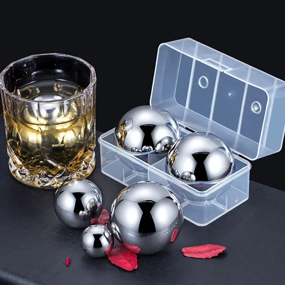 Large Whiskey Stones Round Stainless Steel Ice Ball Reusable Drink Cooler for Beer Wine Coffee Food Grade Bar Accessories 2pcs