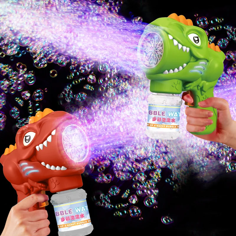 

Dinosaur Bubble Gun Electric Glow 10 Hole Automatic Soap Bubble Machine for Children Portable Outdoor Party Toys Children's Gift