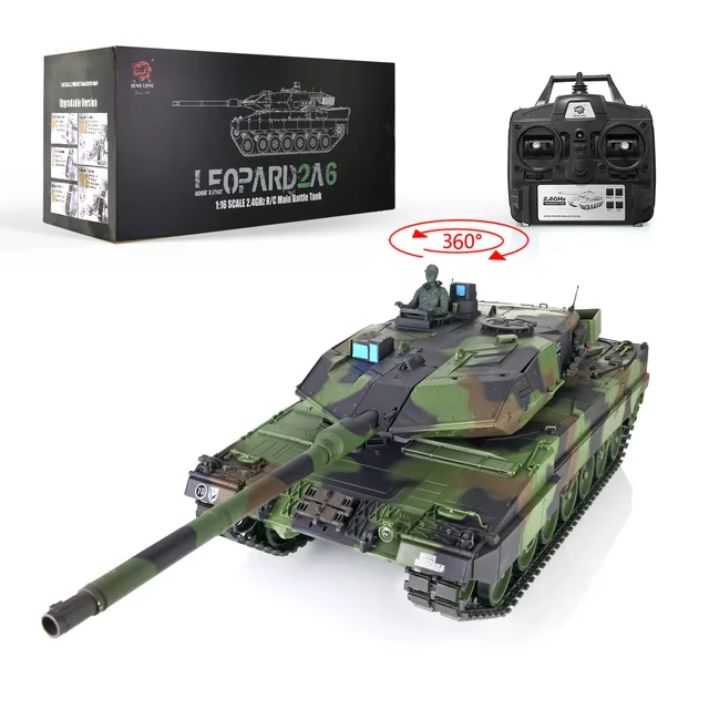 2.4Ghz HENG LONG 1/16 7.0 Plastic Leopard2A6 RC Tank 3889 W/ 360 Rotation Turret BB Shoot Unit Track Gearbox Toys TH17575-SMT4 2
