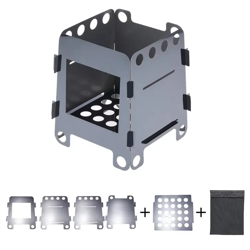 

Folding Wood Stove Outdoor Stove Portable Outdoor Picnic Cook BBQ Burners Titanium Camping Stove Stainless Steel with Bag