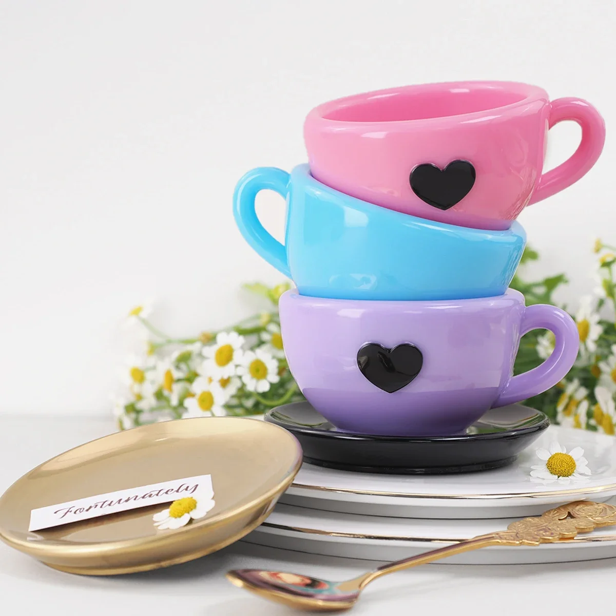 Heart Teacup Tray Silicone Mold with Handle for Resin & Plaster Crafts 6