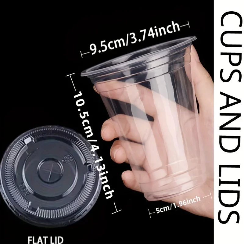 thumbnail image 1 of Juego de 50 vasos de plástico de 12 o 16 oz con tapa, vasos desechables para café helado, batidos, bebidas frías, suministros para fiestas de cumpleaños, 1 of 5