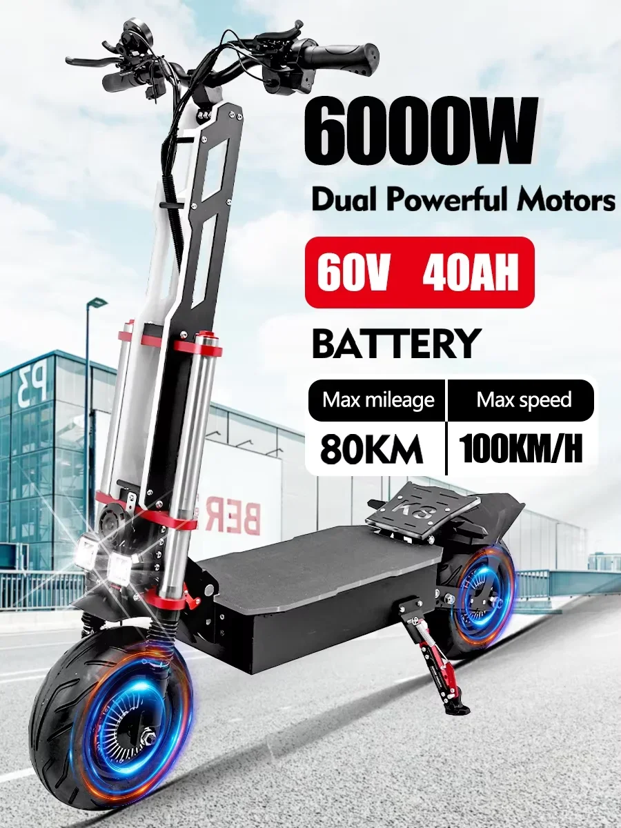 T6 6000W 60V 40ah Dual Motor Electric Scooter NFC Card Unlock E-Brake 11 Inch Tyres Max Speed 90km/h Foldable Electrics Scooter electric scooter
