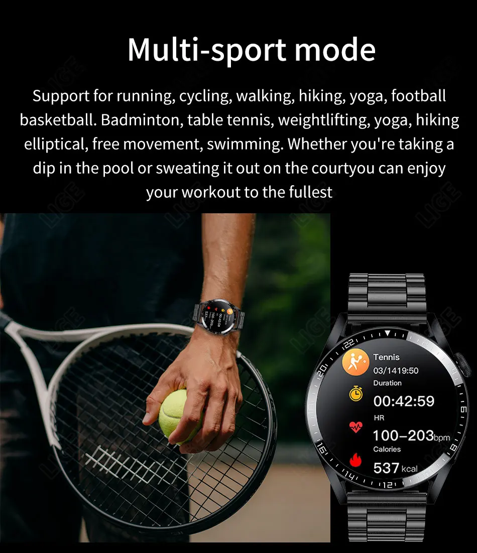 LIGE Bluetooth Calls Smart Watch Men Dialing Receive Phone Calls Sports Pedometer Calorie Consumption Smartwatch Man Bracelet