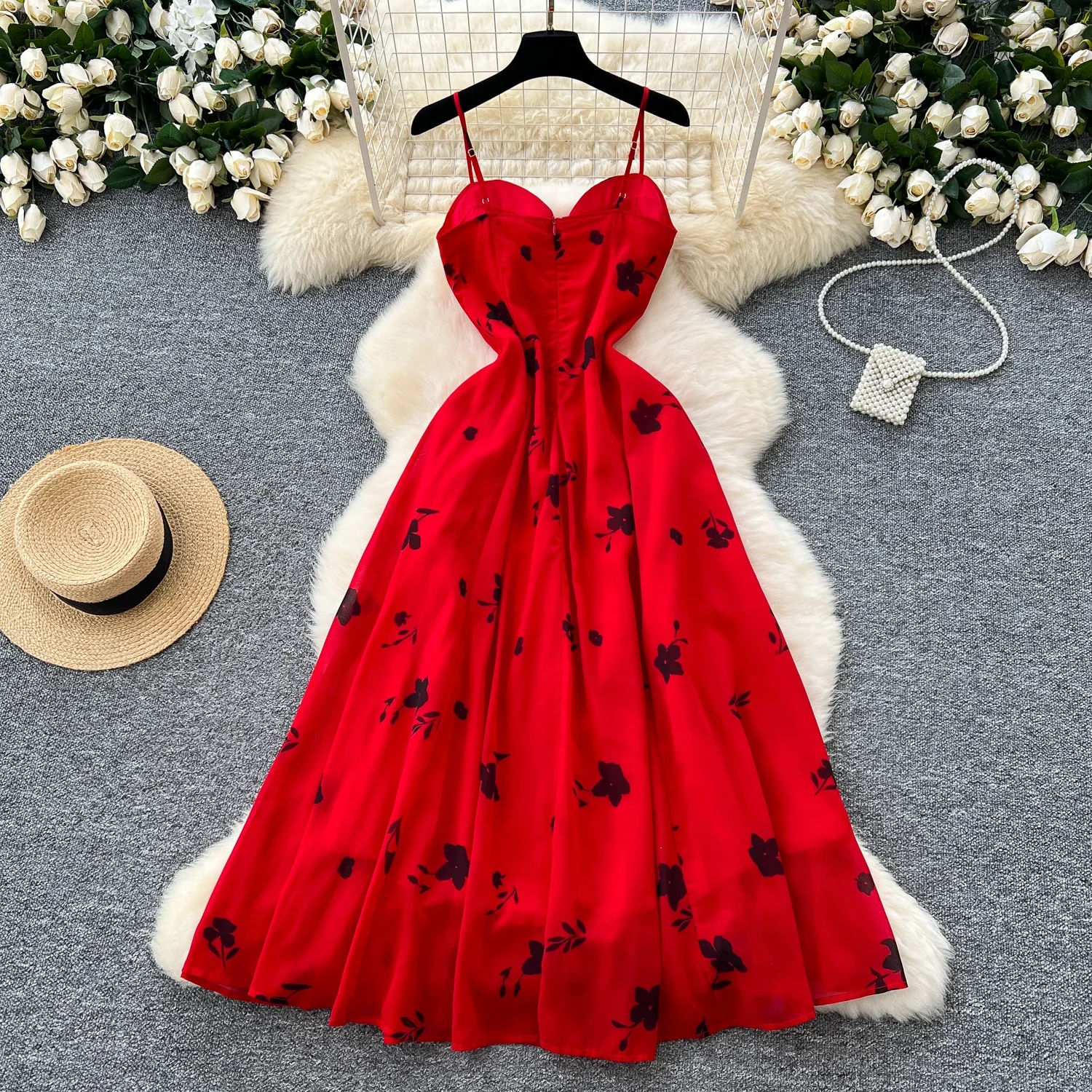 Women Vintage Sleeveless Elegant Floral Print Slim Long A-line Straps  Dresses French Evening Fashion High Street Autumn Clothing - AliExpress  200000345