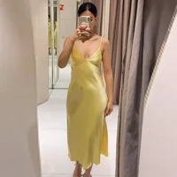 HXAO Womens Yellow Slip Dress Summer 2025 Woman Satin V-Neck Party Dresses Elegant Evening Sleeveless Backless Long Vestidos 066 - Image 6