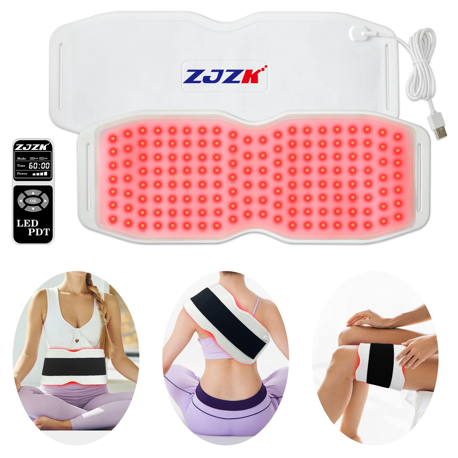 

ZJZK 940nm 850nm Infrared Light Therapy Heating Belt for Back Pain Heated and Massage Lumbar Belt 660nm Red Light Therapy Device