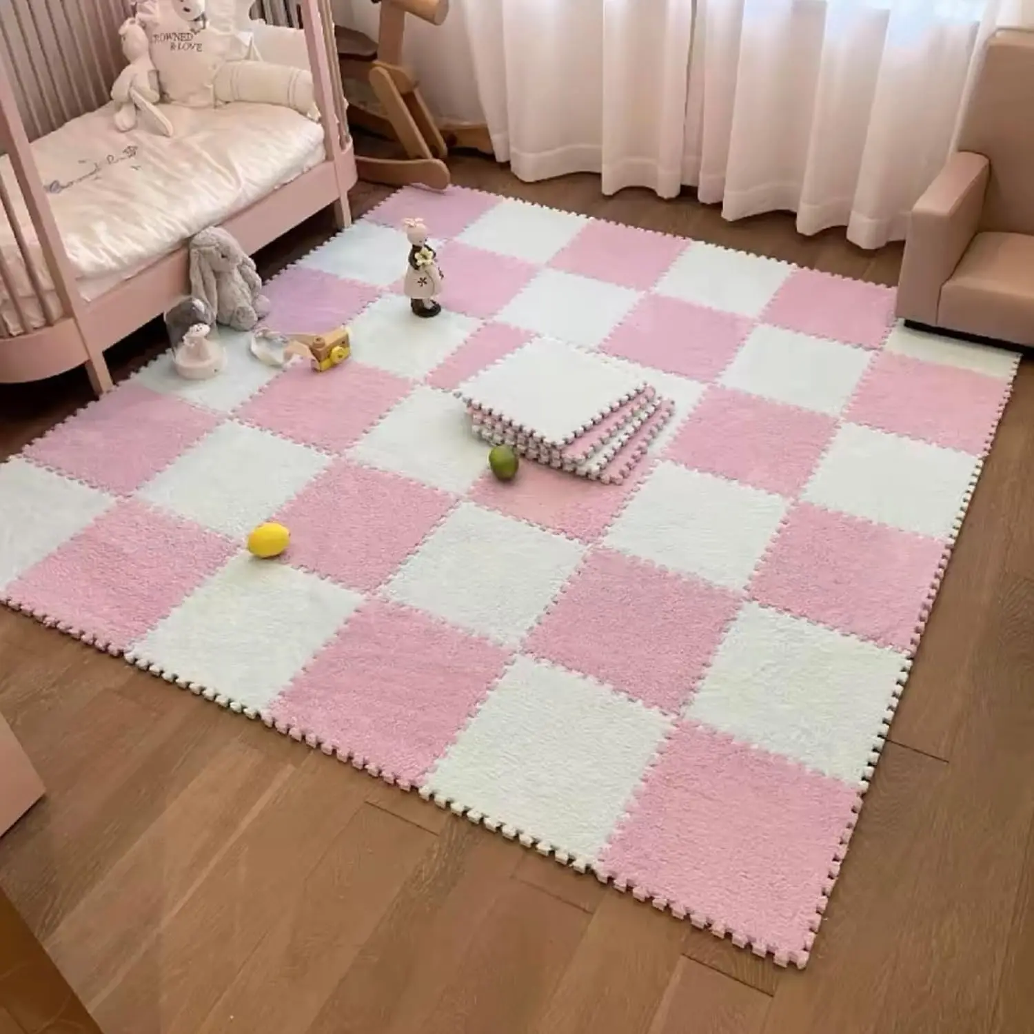 5-20 Pcs Plush Puzzle Foam Floor Mat, Soft Fluffy Interlocking Square Foam Tiles Area Rugs Carpet for Parlor Bedroom 4