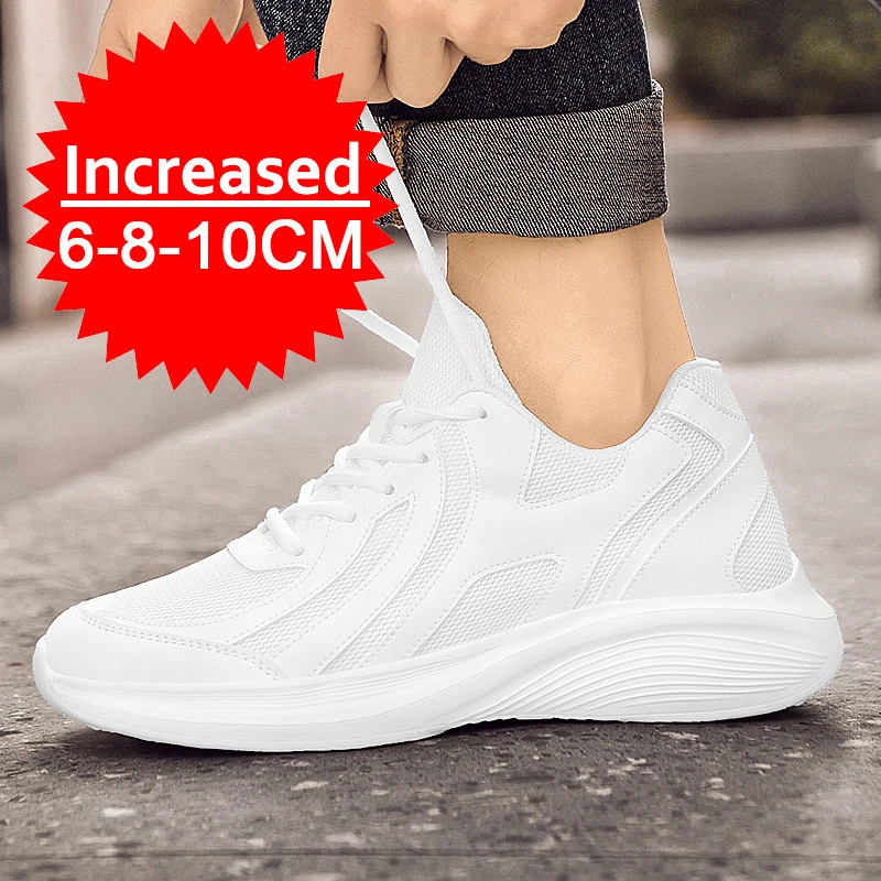 Summer Men Elevator Shoes Breathable Mesh Height Increase Sneakers Men Shoes Inner Length 8cm Outdoor Leisure White Taller Shoes 4