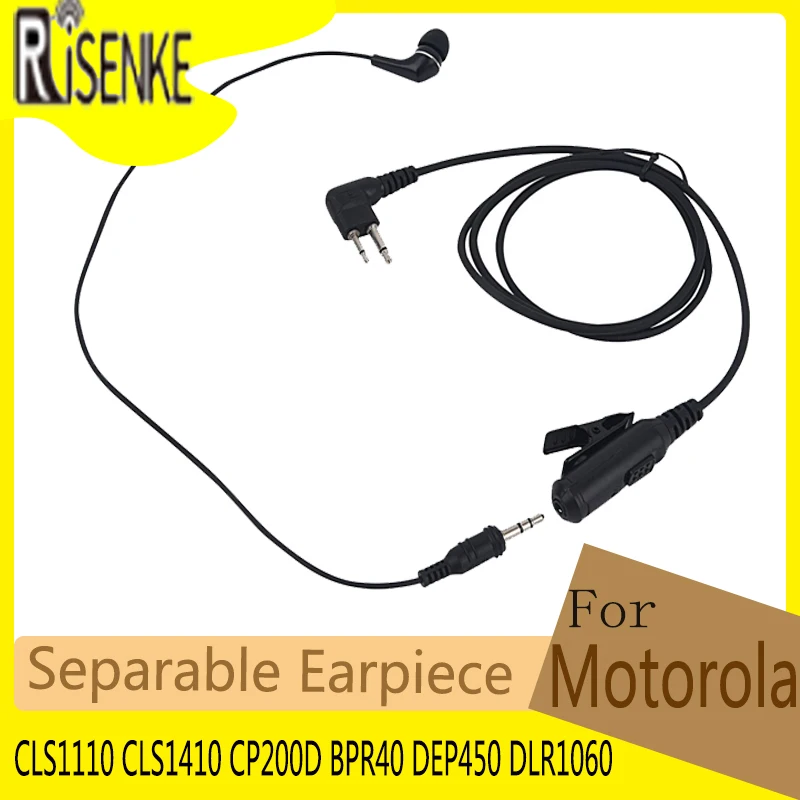 RISENKE Earpiece to 3.5 Audio for Motorola CLS1110 CLS1410 CP200D BPR40 DEP450 DLR1060 DLR1040 Walkie Talkie Headset (Separable)