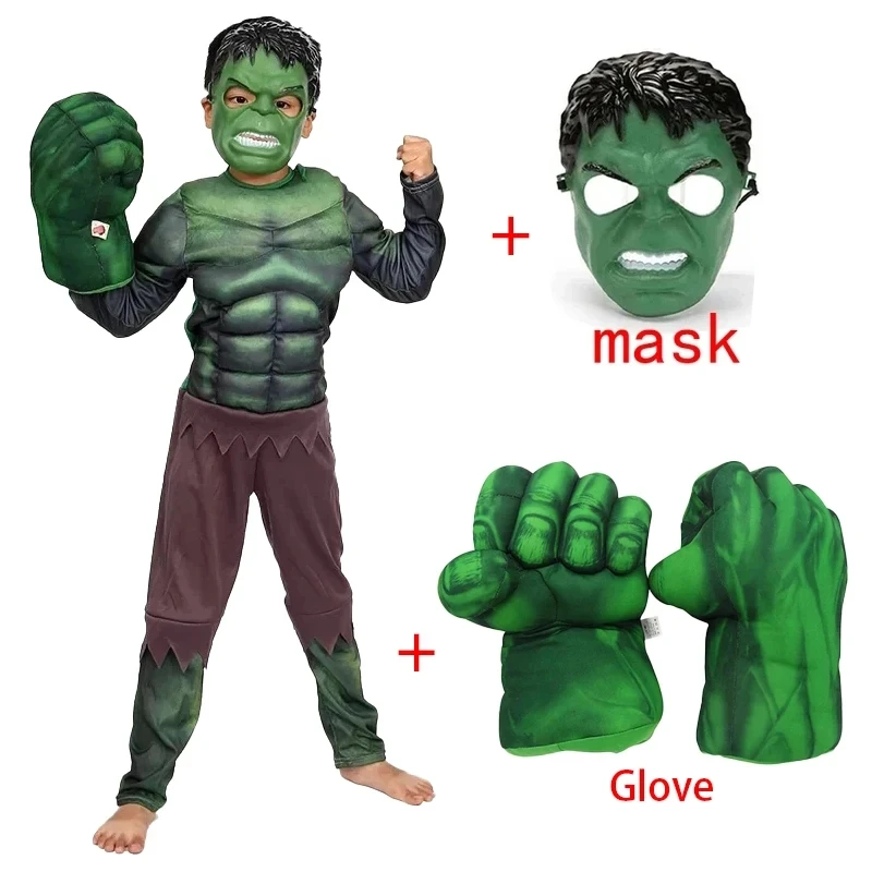 

Hulk Muscle Costume Superhero Hulk Cosplay Muscle Costume Mask Fist Plush Gloves Child Boys Halloween Christmas Clothes