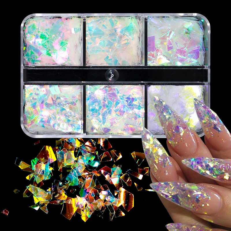 6 Griglie Paillettes Per Unghie Irregolari Bianche Iridescenti Ab Sirena Fiocchi Farfalla Cuore Pailliette Glitter Per Strumenti Per Unghie Acriliche