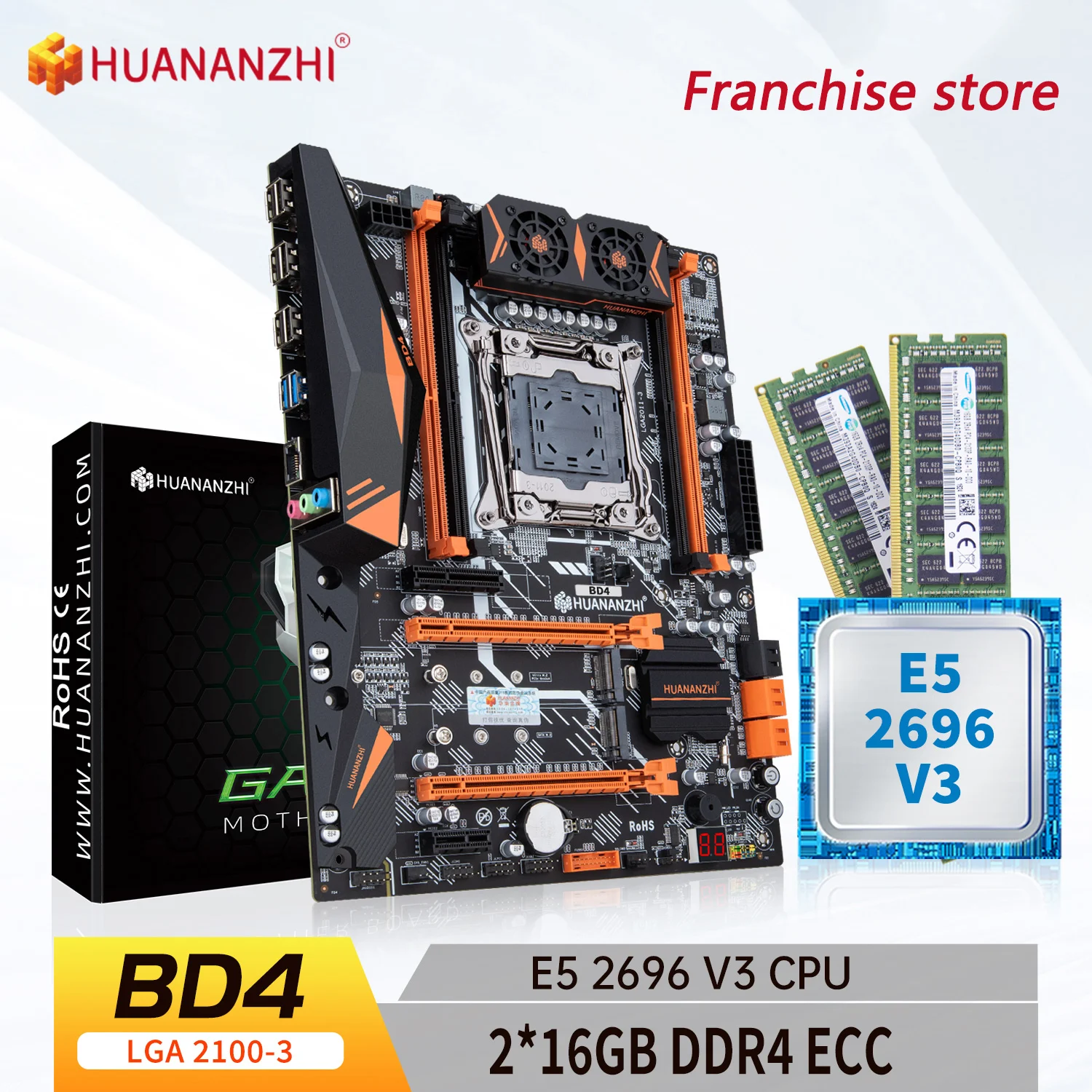 Базовая пластина HUANANZHI X99 BD4 LGA 2011-3 XEON X99, базовая пластина с Intel E5 2696 v3 с 2x16G DDR4 RECC, комбинированный mem
