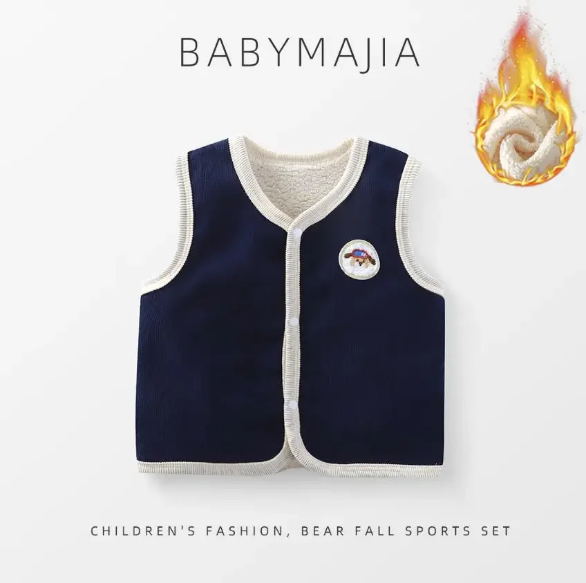 Toddler Boutique Infant Clothing Autumn Winter Boys Girls Corduroy Thickened Warm Fleece Vest Waistcoat Christmas Kids Outerwear