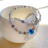 Bracelet double couche en argent avec perles de labradorite naturelle, pierre de lune, spectrolite, agate bleue en forme de cœur, cristal porte-bonheur pour la fortune et la bénédiction 4