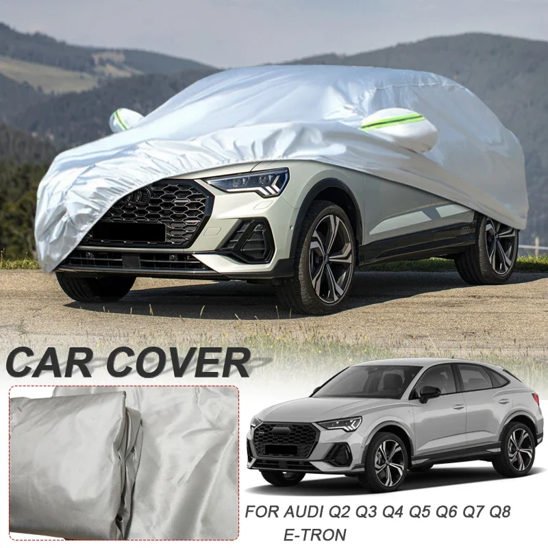 아우디 Q2 Q3 Q5 Q4 Q6 Q7 Q8 E-TRON SPORTBACK 차량용 자외선 차단 210T 폴리에스터 방수 커버, 햇빛 가리개, 먼지 방지, 외부 자동차 액세서리