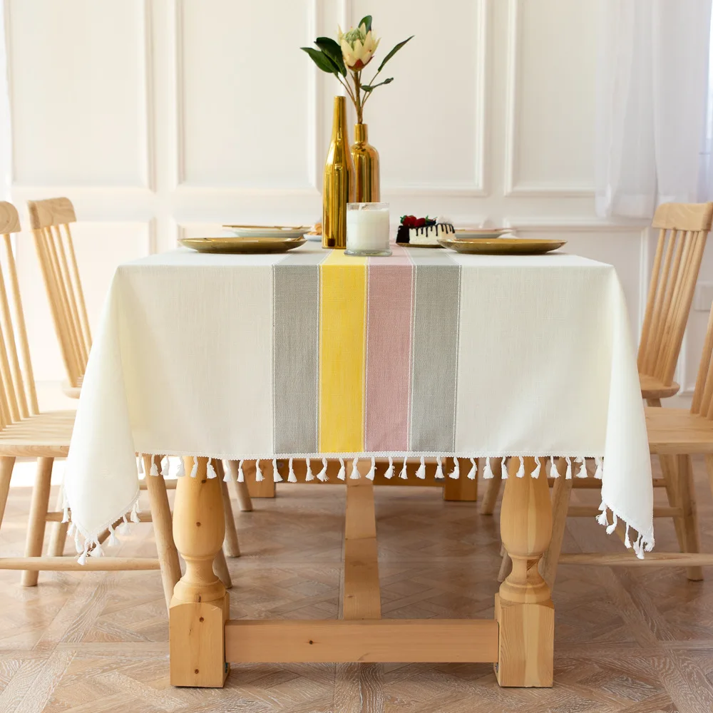 Elegant Linen Cotton Waterproof Tablecloth for Dining and Kitchen Decor