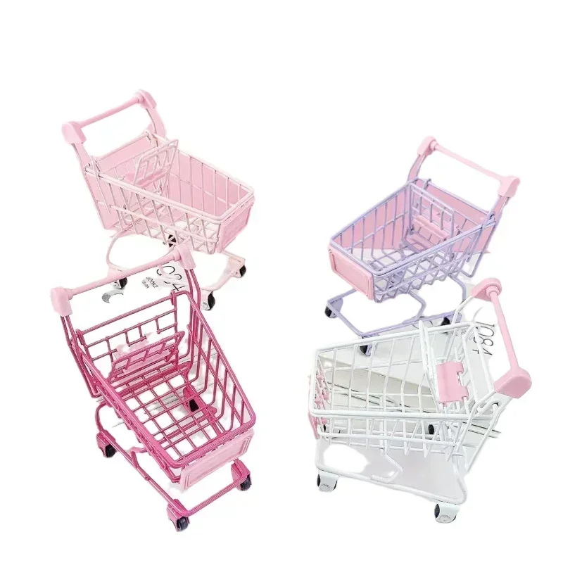 Simulation Supermarket Hand Trolleys Pretend Play Toy Mini Shopping Cart Kids Toys Kids Room Desktop Storage Basket Home Decor 6