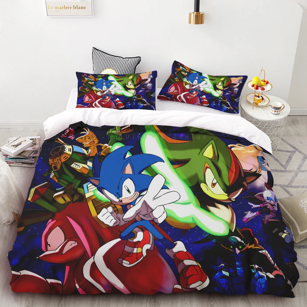 thumbnail image 1 of Funda nórdica 3D exquisita caricatura Sonic juego impresión digital juego de cama decoración del hogar edredón cama jóvenes niños niñas niños regalo, 1 of 5