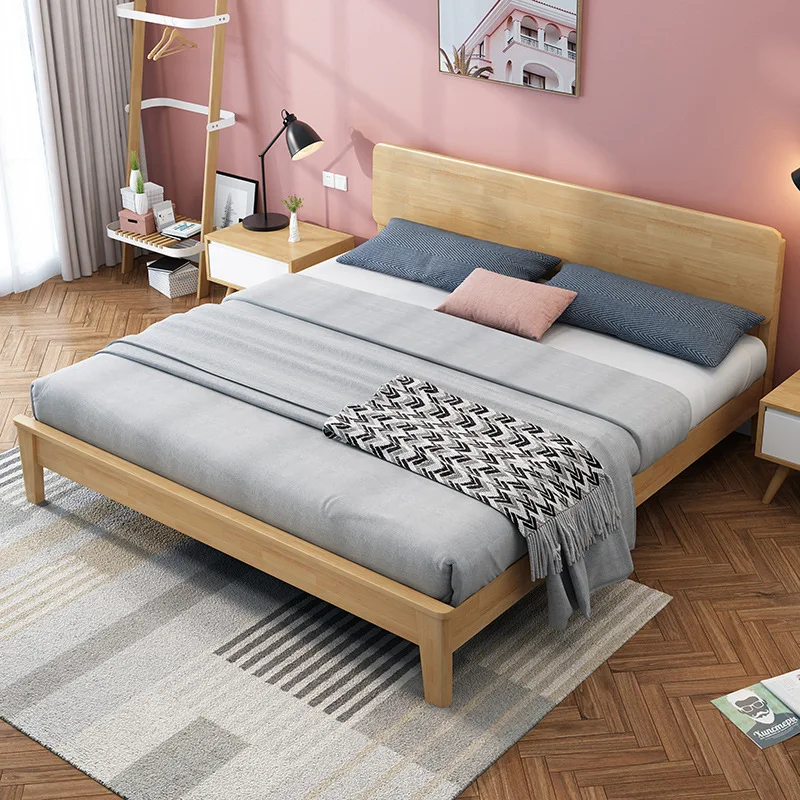 Modern Design bedroom Furniture Luxury Simple solid wood Double size stylish king Bed frame hotel bed bed frame grey solid wood 160x200 cm 5ft king size