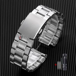 Sleek Stainless Steel Adjustable Watchband with Metal Lock Buckle - 22mm (Silver)