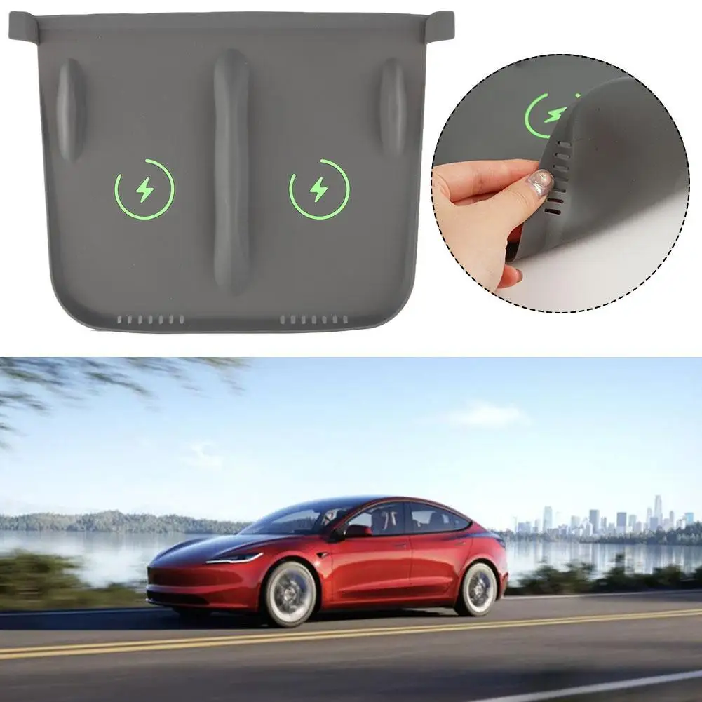 

For Tesla Y Silicone Wireless Charging Pad Non-Slip Mat Dust-Proof Charger Protect Cover Car Interior Accessories