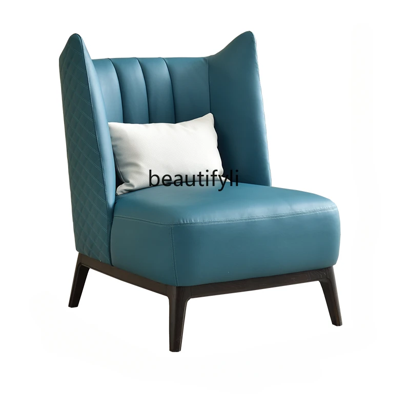 

Leisure Couch Leather New Chinese Style Room Bedroom Lazy High Backrest Single Sofa