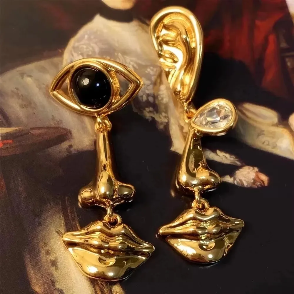 Exaggerate Eye Lips Nose Eye Stud Earring Brass Heavry Metal for Women Jewelry 2024 New Europe And America Vintage 5