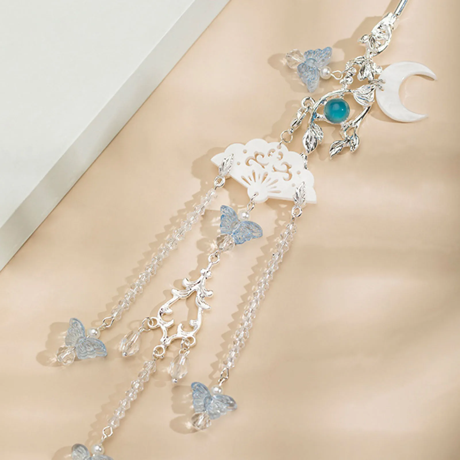 Tassel Moon Hair Stick Butterfly Fringe Hairpin Chopstick Chinese Hanfu Hair Accessories Pearl Bun Jewelry Tiaras for Women
