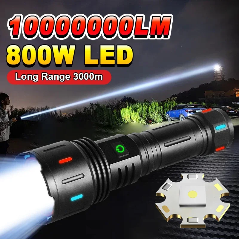 

1200000LM Most Powerful Led Flashlight Rechargeable 900W LED Flashlights High Power Zoom Torch Long Range 6000m Tactical Lantren