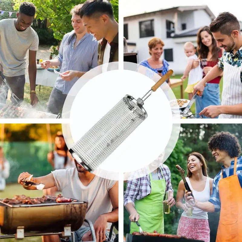 Stainless Steel Rotating BBQ Cage 1pc For Camping barbecue rack set
