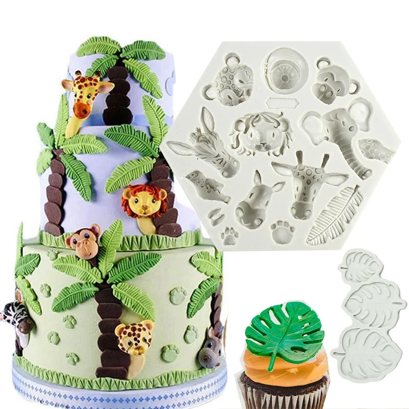 Forest Lion Animal Cookie Mold Turtle Leaves Fondant Biscuit Stamp Mould For Kids Jungle Birthday Hawaii Party Baking Cake Decor cookie cutter baking mold cookie mould cookie printing mold baking decorating tools cookie maker press kit