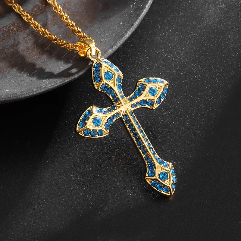 

Delicate Shiny Ice Crystal Zirconia Christian Cross Pendant Necklace Men Women Fashion Lucky Amulet Jewelry