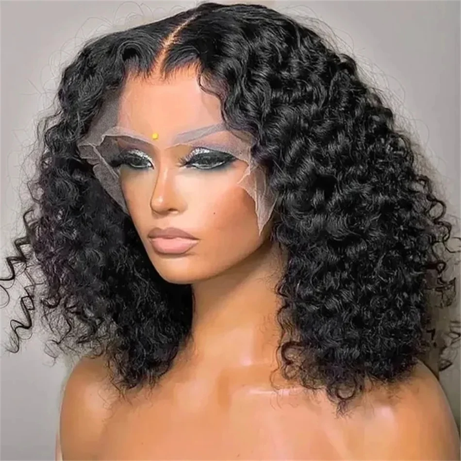 

180% Curly Short Bob Loose Deep Wave Wig 4X4 Brazilian Remy Transparent 13X4 Lace Frontal Human Hair Wigs Lace Closure Bob Wig